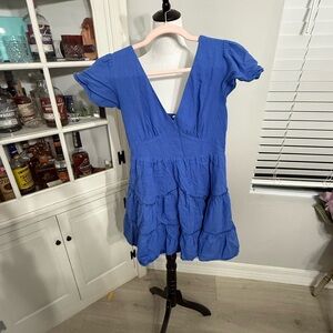 Altar’d State Blue V-Neck Tiered Dress